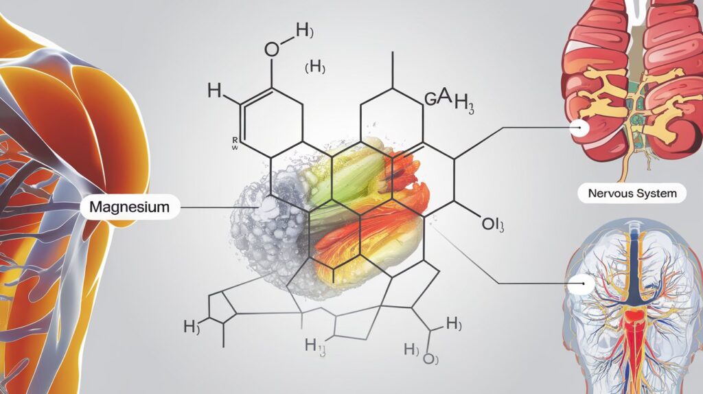 Diagram der viser hvordan magnesium afslapper muskler og beroliger nervesystemet