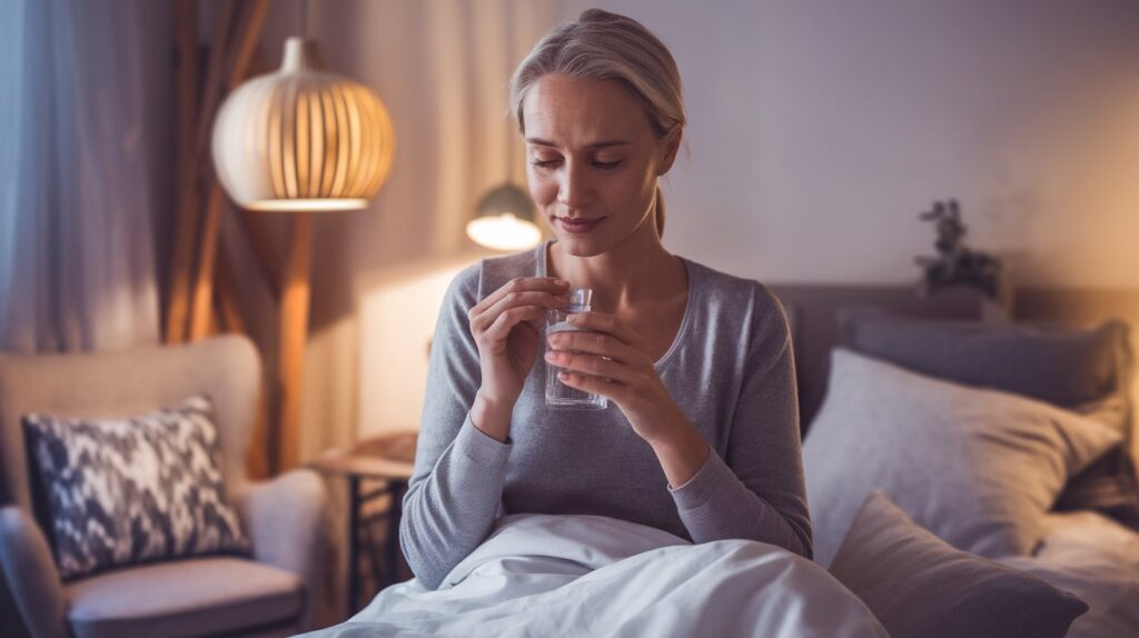 Kvinde tager magnesiumtilskud for bedre søvn"